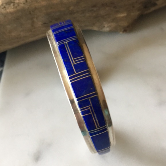 Vintage Navajo Native American Inlay Lapis Yazzie Bracelet - Picture 10 of 13